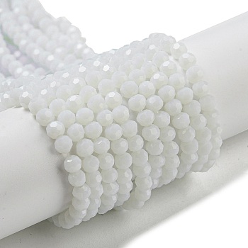 Opaque Glass Beads Stands, Faceted(32 Facets), Round, White, 4mm, Hole: 0.7mm, about 94~93pcs/strand, 14.17''~14.37''(36~36.5cm)