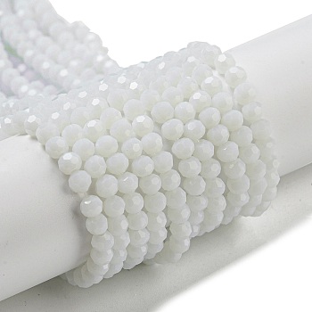 Opaque Glass Beads Stands, Faceted(32 Facets), Round, White, 4mm, Hole: 0.7mm, about 87~93pcs/strand, 32~33cm