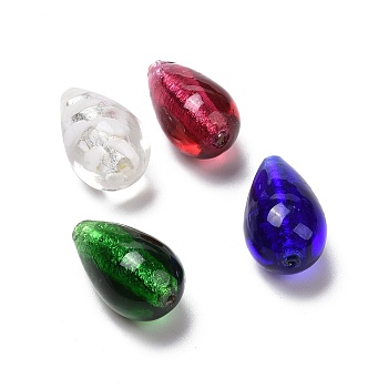 Handmade Silver Foil Glass Beads, Teardrop, Mixed Color, 25x15mm, Hole: 1.5mm