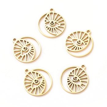 201 Stainless Steel Pendants, Flat Round with Eye & Moon, Golden, 17x14.5x1mm, Hole: 1.5mm