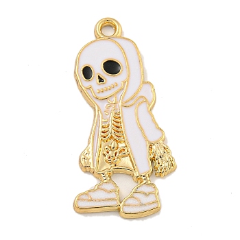 Halloween Alloy Enamel Pendants, Golden, Skeleton Charm, White, 32x15x1.5mm, Hole: 1.9mm