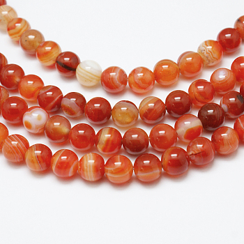 Natural Red Agate Bead Strands, Dyed, Round, Chocolate, 6mm, Hole: 1mm, about 62pcs/strand, 14 inch