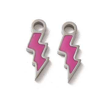304 Stainless Steel Enamel Charms, Lightning Bolt Charm, Stainless Steel Color, 14x5x1.5mm, Hole: 2mm