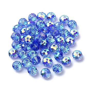 AB Color Plated Glass Beads, Faceted Rondelle, Royal Blue, 6x4mm, Hole: 1.4mm