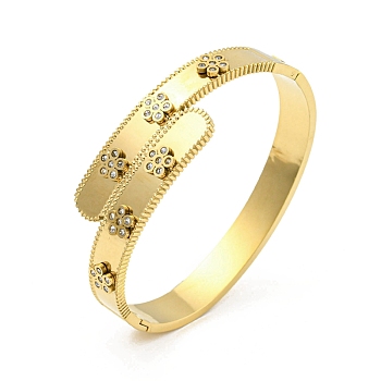 304 Stainless Steel Pave Crystal Rhinestone Hollow Out Hinged Bangles for Women, Golden, 3/8~3/4 inch(0.9~1.8cm), Inner Diameter: 2-3/8x1-7/8 inch(6x4.95cm)