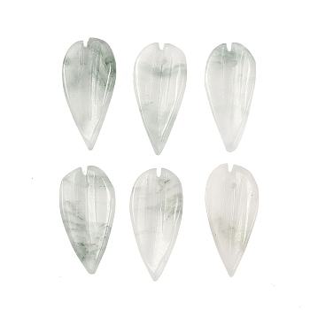 Natural Jade Pendants, Carved Leaf Charms, 22.5x10.5x2.5mm, Hole: 1.2mm