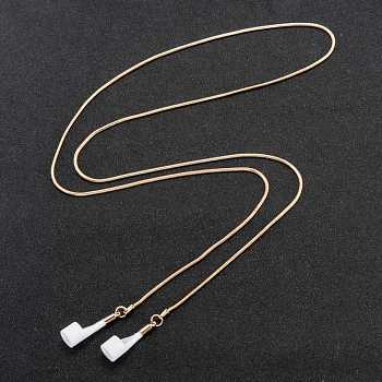 Wireless Headset Holder, Anti-Lost Strap Brass Round Snake Chain Necklaces for Outdoor Sport, Golden, 29.72 inch(75.5cm)