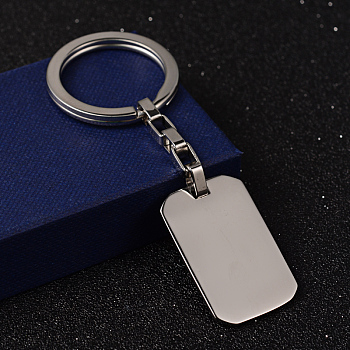 Rectangle 304 Stainless Steel Keychain, with Word S.Steel, Smooth Surface, Stainless Steel Color, 90mm