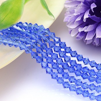 Faceted Imitation Austrian Crystal Bead Strands, Grade AAA, Bicone, Royal Blue, 4x4mm, Hole: 0.7~0.9mm, about 200pcs/strand, 28 inch
