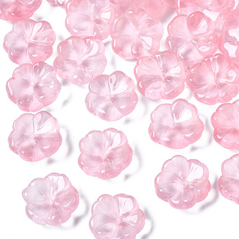 Transparent Spray Painted Imitation Jade Glass Beads, Flower, Flamingo, 15x15x6mm, Hole: 1.2mm