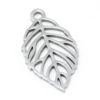 201 Stainless Steel Pendants, Leaf, Stainless Steel Color, 20x11x1mm, Hole: 2mm