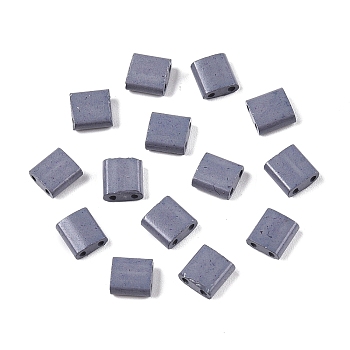 2-Hole Baking Paint Glass Seed Beads, Rectangle, Dark Gray, 5x4.5~5.5x2~2.5mm, Hole: 0.5~0.8mm