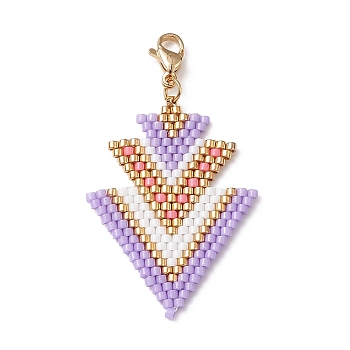 Handmade Loom Pattern Seed Beads Pendants Decoration, with 304 Stainless Steel Lobster Claw Clasps, Arrow, Lilac, 47mm