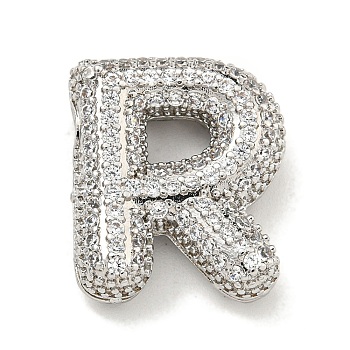 Platinum Plated Brass Micro Pave Cubic Zirconia Pendants, Letter Charms, Letter R, 21x21.8x6mm, Hole: 3.5x2mm