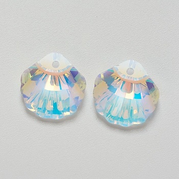 K9 Glass Rhinestone Pendants, Imitation Austrian Crystal, Faceted, Shell, Crystal AB, 28x28x11mm, Hole: 1.6mm