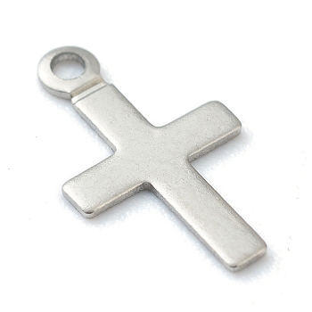 304 Stainless Steel Tiny Cross Charms, Laser Cut, Stainless Steel Color, 10x6x0.4mm, Hole: 0.9mm