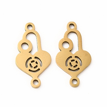 201 Stainless Steel Connector Charms, Heart Shaped Lock Links, Real 18K Gold Plated, 18x9.5x1mm, Hole: 1.2mm