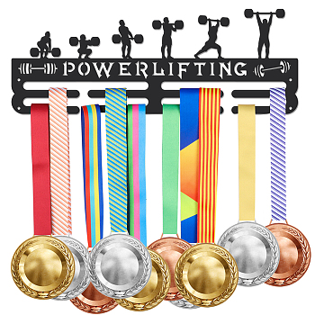 Sports Theme Iron Medal Hanger Holder Display Wall Rack, with Screws, Powerlifting Pattern, 150x400mm