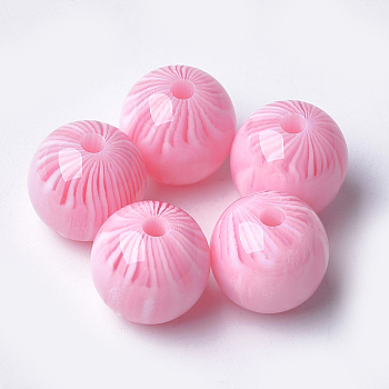 Resin Beads, Round, Pink, 16x15.5mm, Hole: 2.5mm