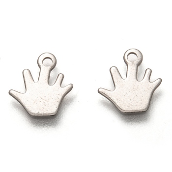 201 Stainless Steel Charms, Laser Cut, Palm, Stainless Steel Color, 10.5x10x0.5mm, Hole: 1.4mm
