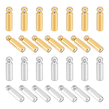 40Pcs 2 Color 202 Stainless Steel Brooch Pin Backs, Locking Pin Keeper Clasp, Column Shape, for Brooch Findings, Platinum & Golden, 14x4mm, Hole: 1.2mm and 0.8mm, 20Pcs/color
