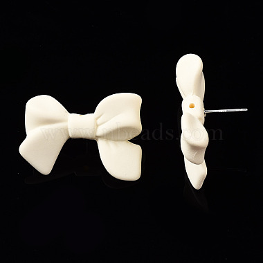 Spray Painted CCB Plastic Bowknot Stud Earring Findings(CCB-Q091-07G)-3