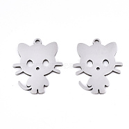 Non-Tarnish 201 Stainless Steel Pendants, Laser Cut, Cat, Stainless Steel Color, 18.5x15.5x0.9mm, Hole: 1.2mm(STAS-S081-001)