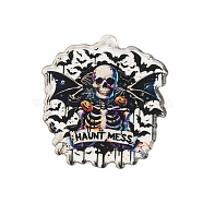 Halloween Theme Opaque Printed Acrylic Pendants, Skeleton, 35x32.5x1.8mm, Hole: 2.2mm(SACR-S034-05E)