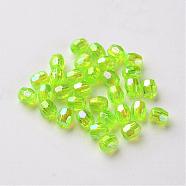 AB Color Plated Eco-Friendly Transparent Acrylic Barrel Beads, Faceted, Green Yellow, 4x4mm, Hole: 1mm, about 13333pcs/500g(TACR-L002-4mm-35)