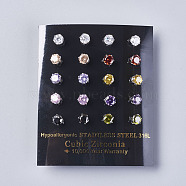 Cubic Zirconia Stud Earrings, with 304 Stainless Steel Findings, Mixed Color, 14x5mm, Pin: 0.6mm(EJEW-I209-09-5mm)