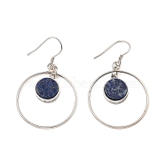 Natural Lapis Lazuli Flat Round Dangle Earrings, Real Platinum Plated Rhodium Plated 925 Sterling Silver Earrings, 46x27.5mm(EJEW-Z024-11C-P)