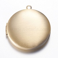 Brass Locket Pendants, Flat Round, Brushed Antique Bronze, 32.5x6mm, Hole: 1.5mm(KK-N0116-078AB)