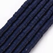 Flat Round Eco-Friendly Handmade Polymer Clay Bead Spacers, Midnight Blue, 4x1mm, Hole: 1mm, about 380~400pcs/strand, 17.7 inch(CLAY-R067-4.0mm-35)