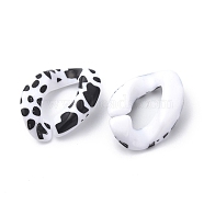 Acrylic Linking Rings, Quick Link Connector, for Curb Chain Making, Twisted Oval, White & Black, Cow Pattern, 17x23x5.5mm(FIND-D028-02A)