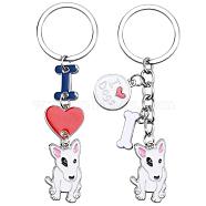 WEWAYSMILE 2 pcs Dog Keychain Car Keychain Pet Pendant Key-Ring Lovely Dog Key-ring Portable Metal Keychain Gift for Pet Lover Birthday Puppy Theme Party Supplies (Bull Terrier), Platinum, 9.45x1.5cm(JX791A)