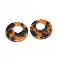 Cellulose Acetate(Resin) Pendants, Tortoiseshell Pattern, Flat Round, Goldenrod, 29.5x29.5x2.5mm, Hole: 1.5mm(X-KY-S120B-A301)