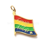 Pride 304 Stainless Steel Enamel Pendants, Rainbow Color, with Jump Ring, Flag, 26.5x18x1.5mm, Hole: 3.5mm(STAS-B079-01G-08)