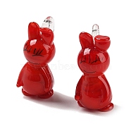 Handmade Lampwork Pendants, Rabbit Charms, Red, 26~27x11~13mm, Hole: 3~4mm(LAMP-A002-B06)