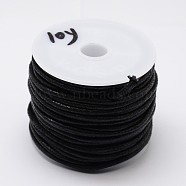 Round Braided Waxed Cotton Cords, Black, 1.7mm, about 10yards/roll(YC-L002-01)