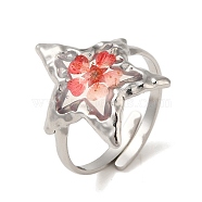 304 Stainless Steel Open Cuff Ring, Star Epoxy Resin and Dried Flower Ring for Women, Stainless Steel Color, 18.5mm, Inner Diameter: Adjustable(RJEW-C083-19P)