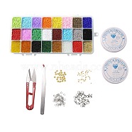 DIY Stretch Jewelry Sets Kits, include Glass Seed Beads, Stainless Steel Needles & Scissors & Beading Tweezers & Lobster Claw Clasps, Alloy & Iron Spacer Beads, Mixed Color, Seed Beads: 2mm, Hole: 1mm, about 32000pcs/box(DIY-SZ0001-29)