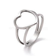 201 Stainless Steel Heart Finger Ring, Hollow Wide Ring for Valentine's Day, Stainless Steel Color, US Size 6 1/2(16.9mm)(RJEW-J051-36P)