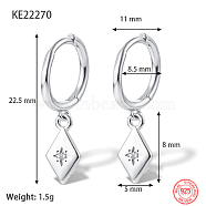 Rhodium Plated Platinum 925 Sterling Silver Dangle Hoop Earrings for Women, Rhombus, 22.5mm(GN7396-3)