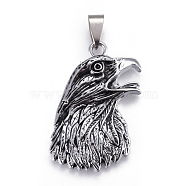 Tibetan Style Alloy Pendants, with Stainless Steel Findings, Eagle, Antique Silver & Stainless Steel Color, 38x22.5x4mm, Hole: 4x9mm(X-PALLOY-E509-39AS)