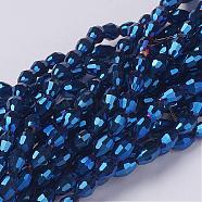 Electroplate Glass Beads Strands, AB Color Plated, Faceted Oval, Blue, 6x4mm, Hole: 1mm, about 67~68pcs/strand(GC885Y-5)