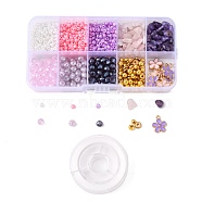DIY Gemstone Bracelet Making Kit, Include Glass Pearl & Seed Beads, Natural Rose Quartz & Amethyst Beads, Alloy Enamel Flower Charms, Mixed Color, Stone Beads: 24g/box(DIY-FS0002-62)