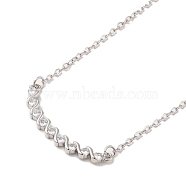 304 Stainless Steel Pendant Necklaces, Brass Micro Pave Clear Cubic Zirconia Pendant Necklaces, Stick, 18.70 inch(47.5cm)  Pendant: 9x29.5mm(NJEW-U002-19P)