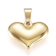 Vacuum Plating 304 Stainless Steel Pendants, Large Hole Pendants, Puffed Heart, Golden, 15x20x4mm, Hole: 7mm(STAS-F239-19G-B)