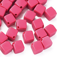 Opaque Acrylic Beads, Cube, Deep Pink, 13x14.5x14.5mm, Hole: 2mm, about 530pcs/500g(MACR-S373-135-A10)