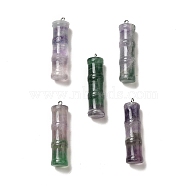 Natural Fluorite Pendants, Bamboo Stick Charms, with Stainless Steel Color Tone 304 Stainless Steel Loops, 45x12.5mm, Hole: 2mm(G-I340-A06)